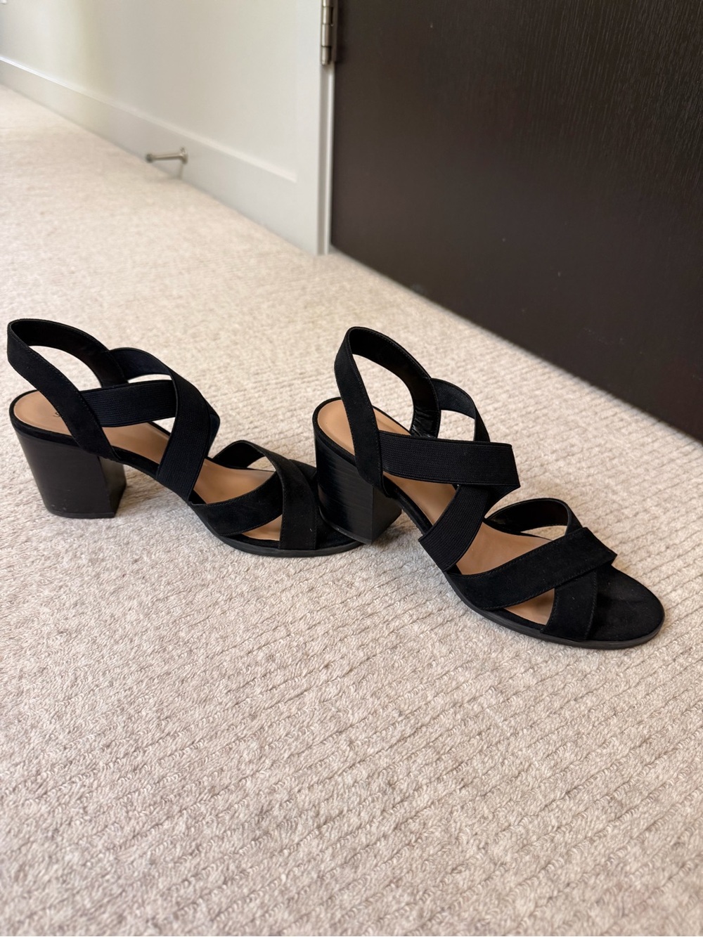 Susina Black Crisscross Block Heel Sandals